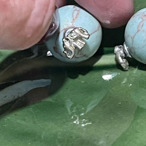 Miniature Elephant Earrings with Turquoise Ball Backs - Picture 2 of 4